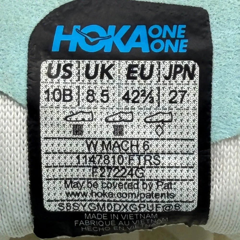 Hoka One One Mach 6 Womens Size 10B White Frost Lightweight Running‎ Sneakers